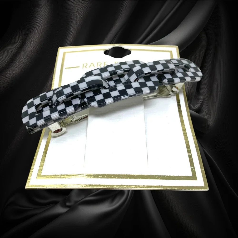 NEW Retro Black & White Checkerboard Barrette Hair Clip New Wave Accessory 3.5